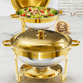 Warmounts Chafing Dish Buffet Set, 5QT Gold Accent Stainless Steel Chafers