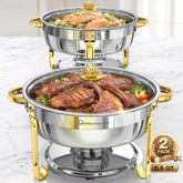 DBS-R-20 Chafing Buffet Set, 6.5 QT Gold Round with Glass Lid