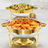DBS-R-17 Chafing Dish Buffet Set, 5QT Gold Rolled Edge Stainless Steel