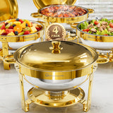 Chafing Dish Buffet Set, 5QT Gold Accent Stainless Steel Chafers