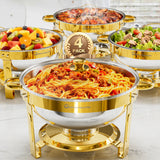 DBS-R-17 Chafing Dish Buffet Set, 5QT Gold Rolled Edge Stainless Steel