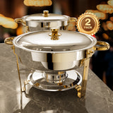 Chafing Dish Buffet Set, 5QT 2 Pack Gold Accent Stainless Steel