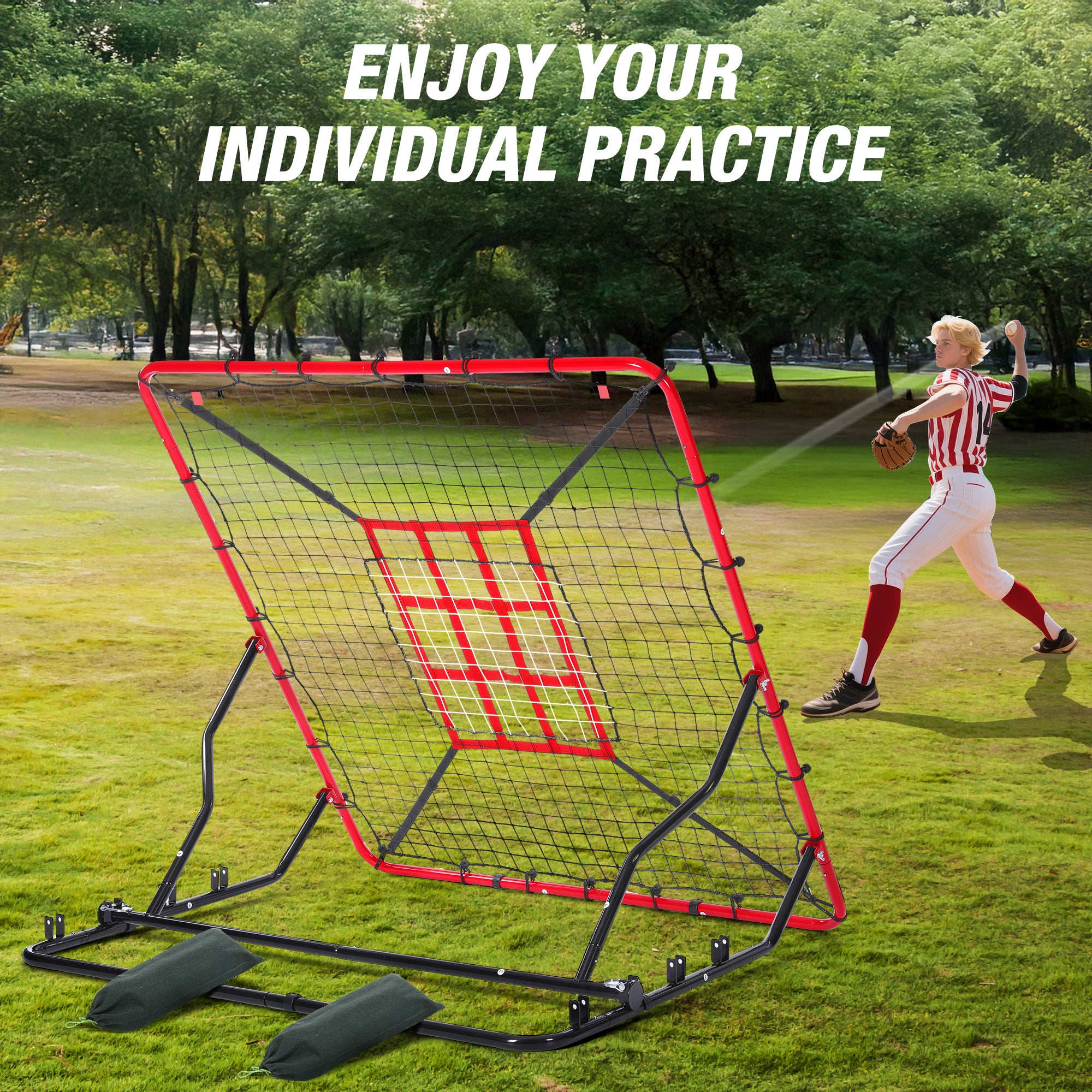 Baseball Rebounder Net, 4 Adjustable Angles 4.5*4FT - Warmounts