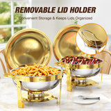 Chafing Dish Buffet Set, 5QT Gold Accent Stainless Steel Chafers