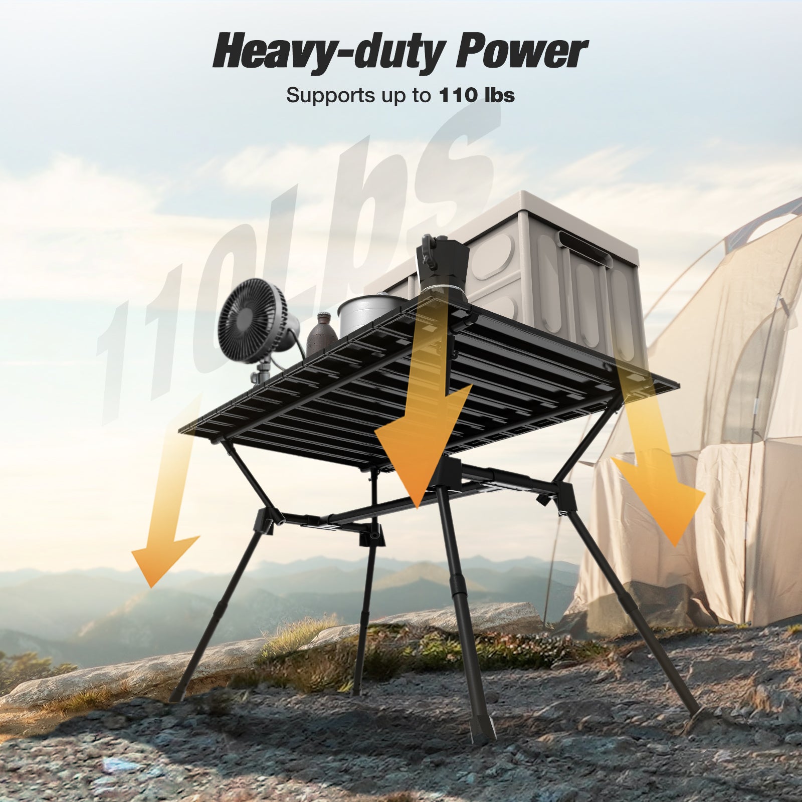 HT1 Camping Table, Folding Adjustable Height Warmounts