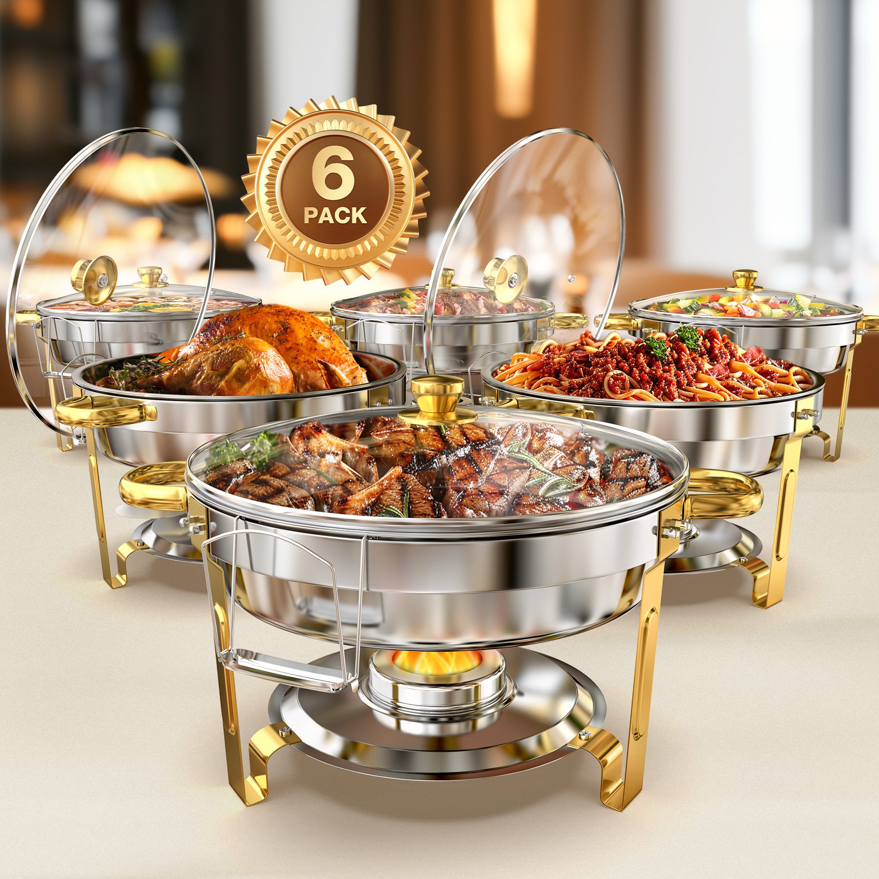 Wilprep 6 Pack Chafing Dish Buffet Set, 5QT Stainless Steel Catering Food Warmer With Lid Holder - View #11