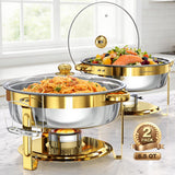 DBS-R-24 Chafing Buffet Set, 6QT Gold Round with Glass Lid
