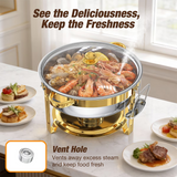 DBS-R-24 Chafing Buffet Set, 6QT Gold Round with Glass Lid
