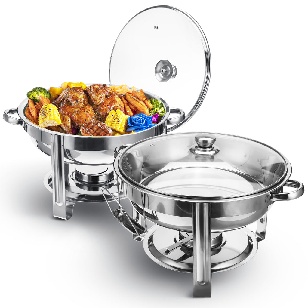 CD60 Chafing Dish Buffet Set, 5QT Glass Stainless 2Pack