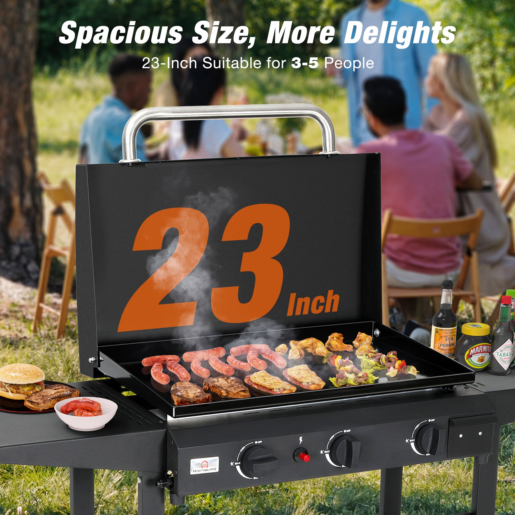 Gas Griddle, Portable Flat Grill 23'' Foldable Trailer - Warmounts