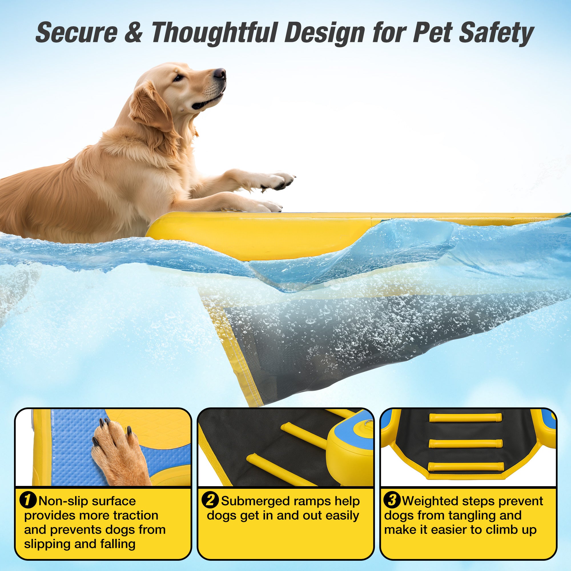 Inflatable Ramp Pool Inflatable Dog Pool Float, PVC Mesh Cloth Ramps Platform - Warmounts