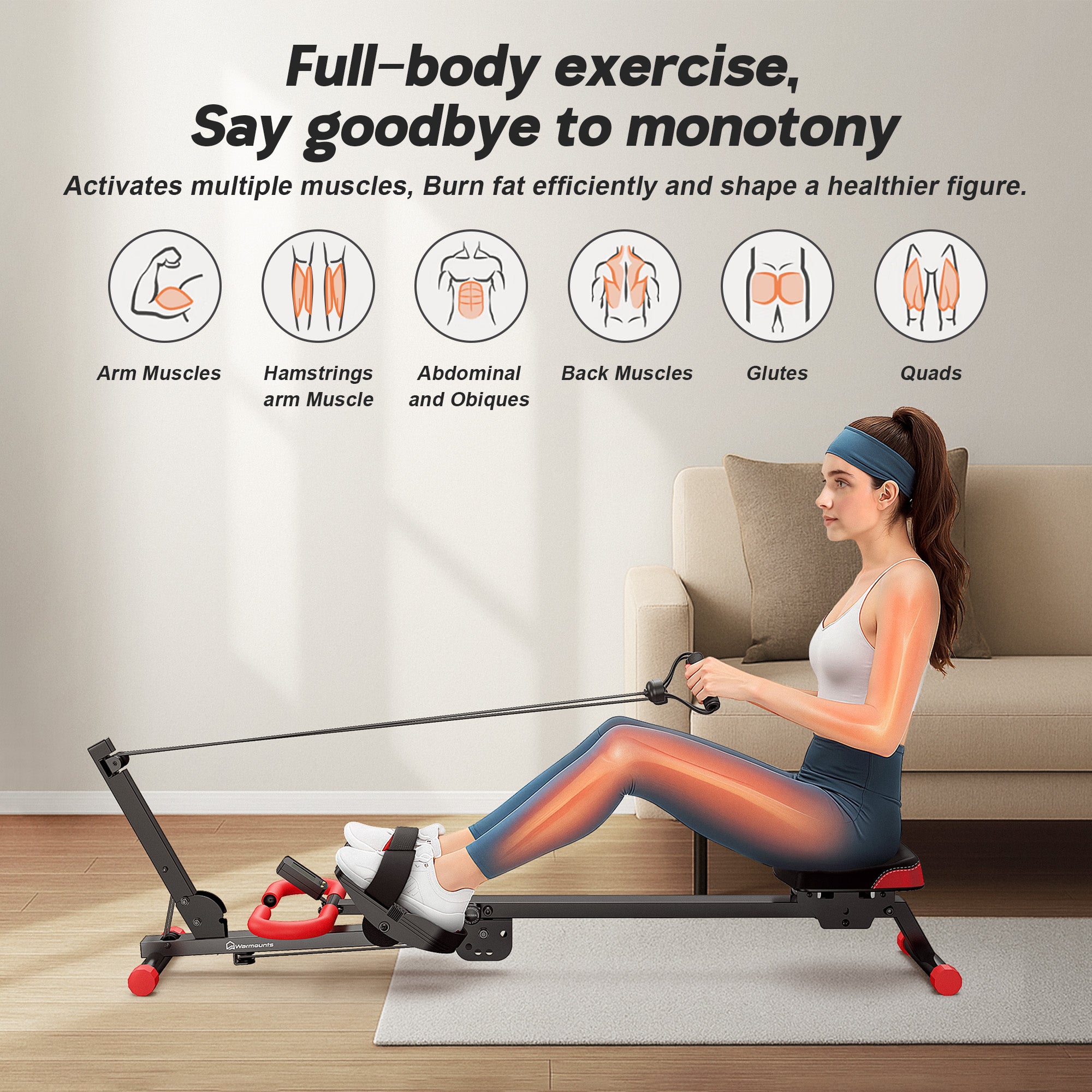Ab Machine, 4 in 1 Foldable Rowing Full Body Trainer - WARMOUNTS